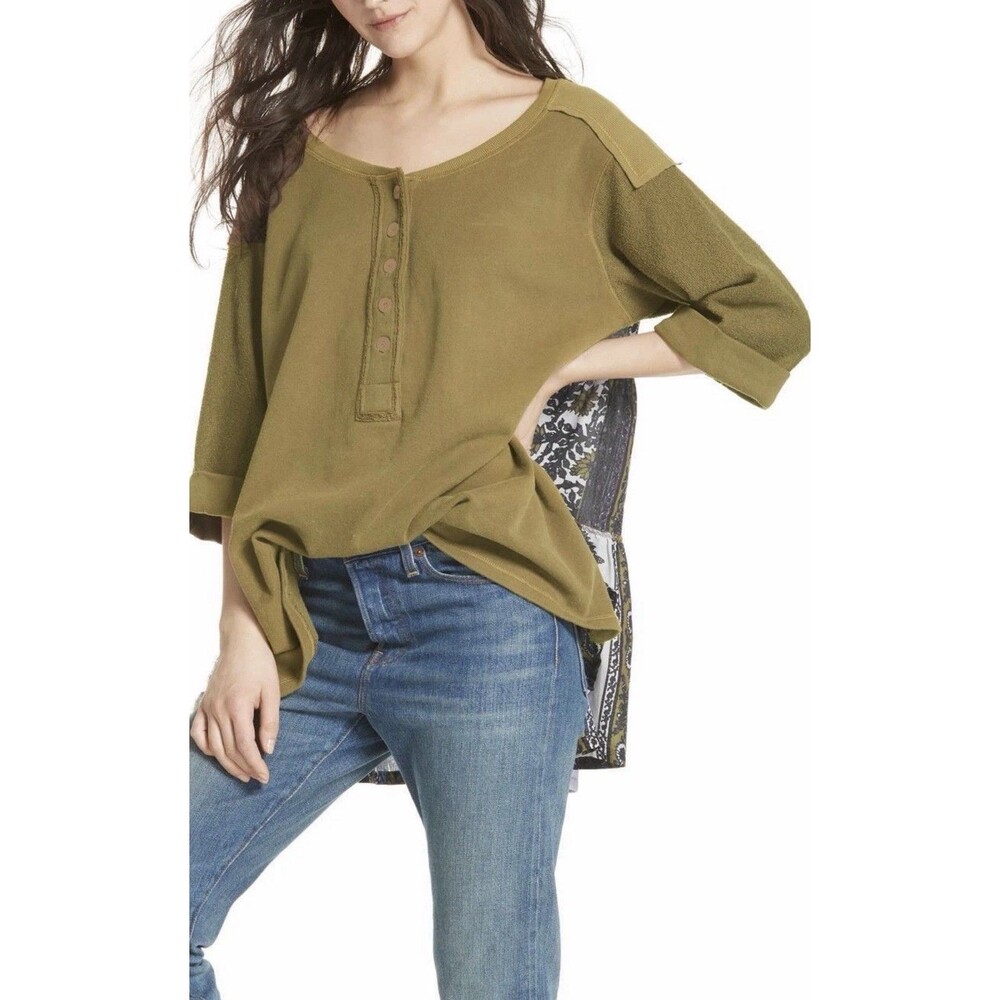Free People Cool Baby Pullover Small Henley Boho Festival Oversized - Picture 1 of 12